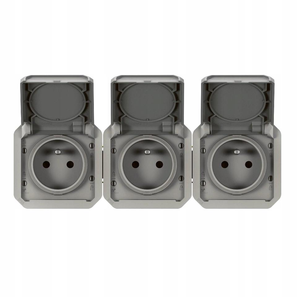 Gniazdo potrójne z uziemieniem 3x2P+Z, poziome, mechanizm 16A-250V~- szare,
