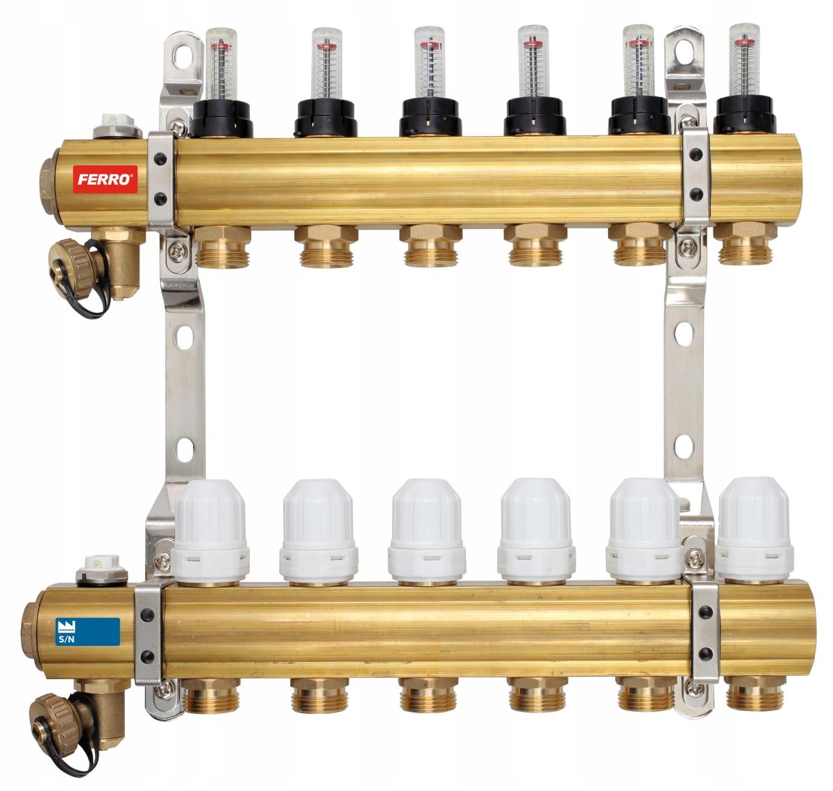 Rozdzielacz 8-drogowy z zaworami termostatycznymi i przepływomierzami, stan