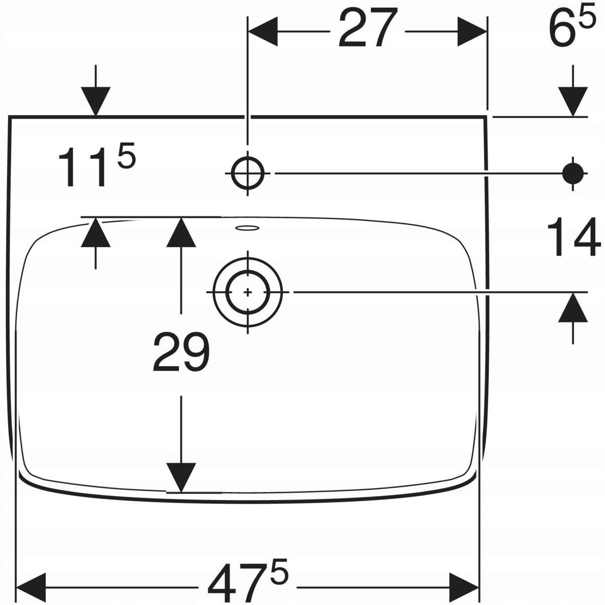 Umywalka Selnova Square B55 cm, H17.5 cm, T44 cm, z przelewem, z otworem na