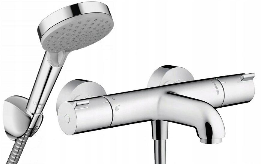 Bateria wannowo-prysznicowa dwuuchwytowa ścienna Hansgrohe Ecostat srebrny