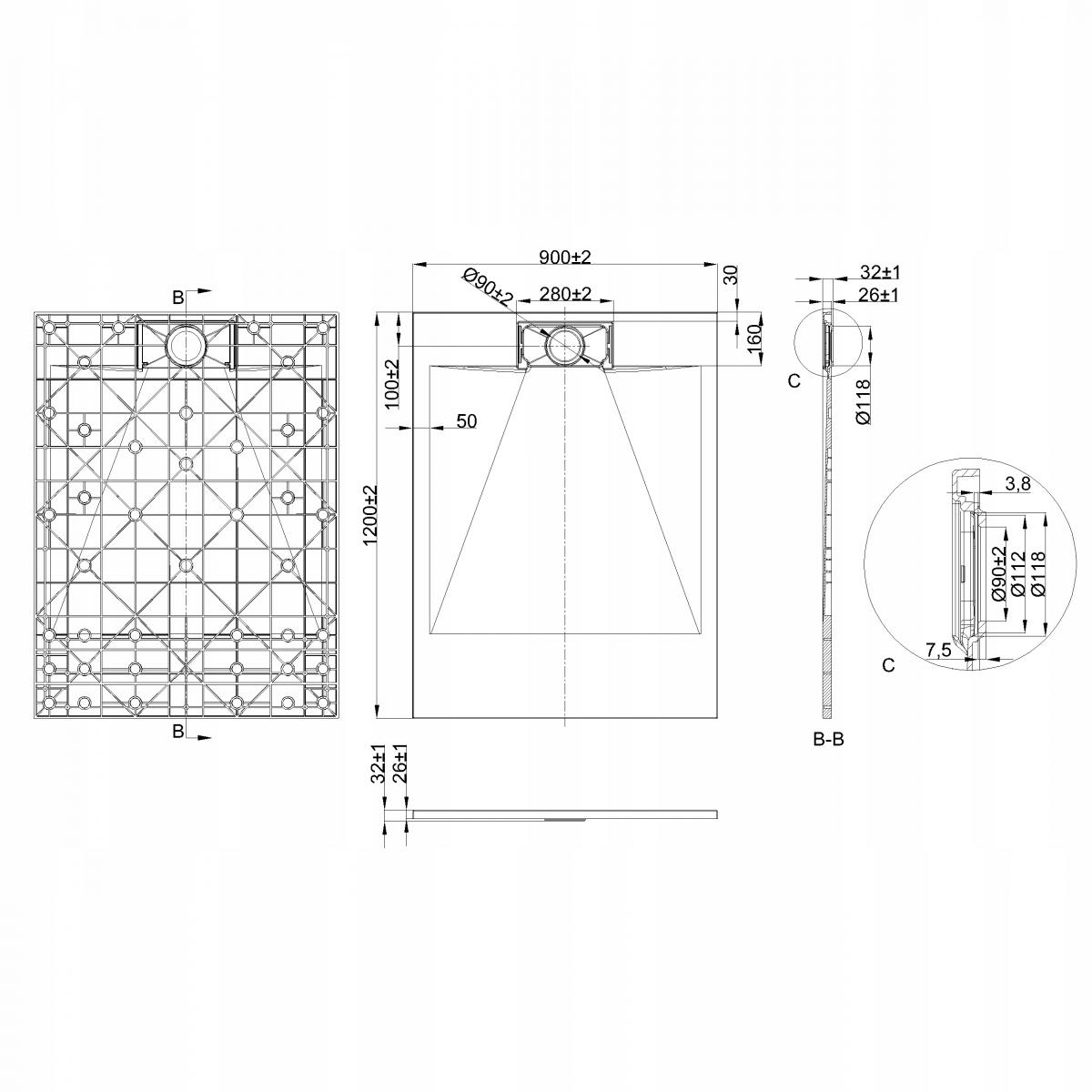 BRODZIK PRYSZNICOWY PROSTOKĄTNY ALVERO INVENA TREND, 90X120 CM BIAŁY