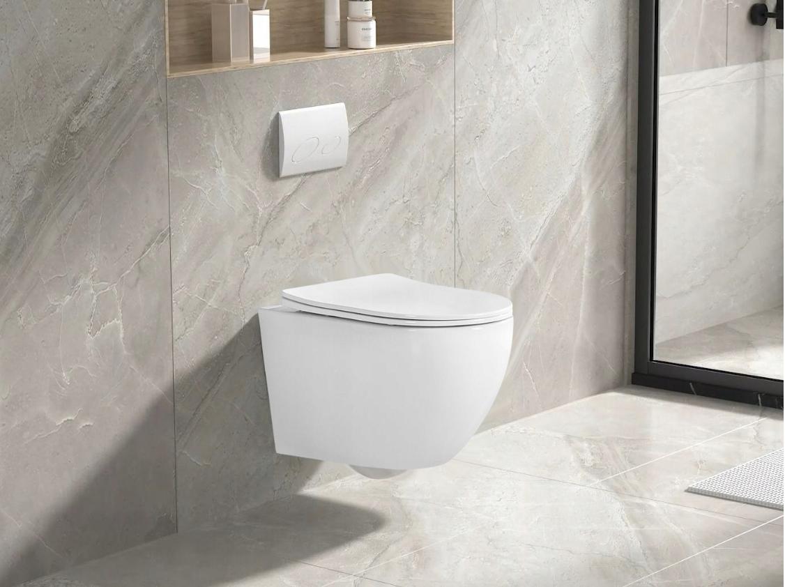 INVENA MISKA WC PODWIESZANA BEZKOŁNIERZOWA TINOS, Z DESKĄ WOLNOOPAD OKRĄGŁA