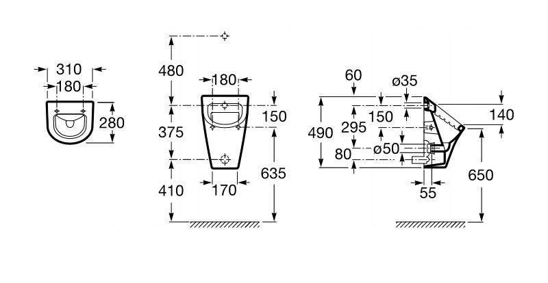 Pisuar ROCA NEXO bez pokrywy z zestawem montażowym 31 x 28 x 49 cm biały