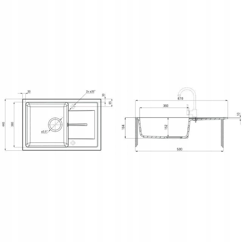 DEANTE Zlewozmywak granitowy 1-komorowy z ociekaczem Leda, grafit