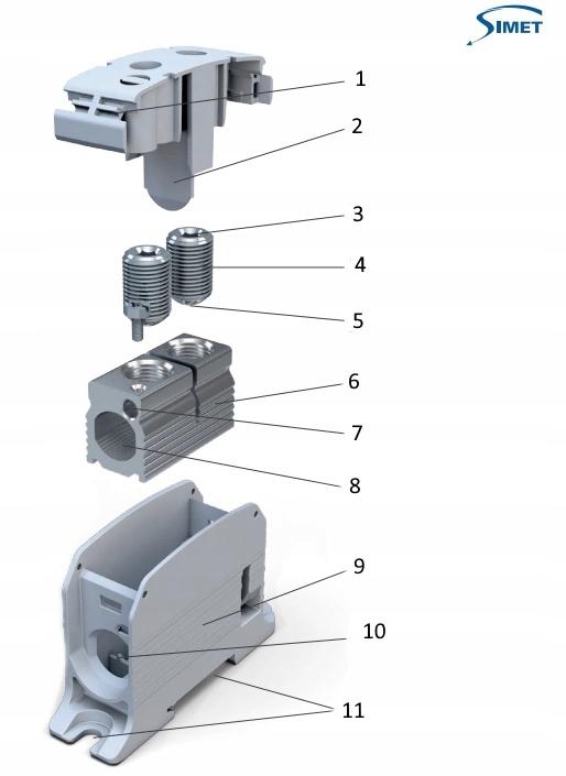 SIMET STB 95 Złączka szynowa gwintowa Al/Cu 87510 SIMBLOCK szary