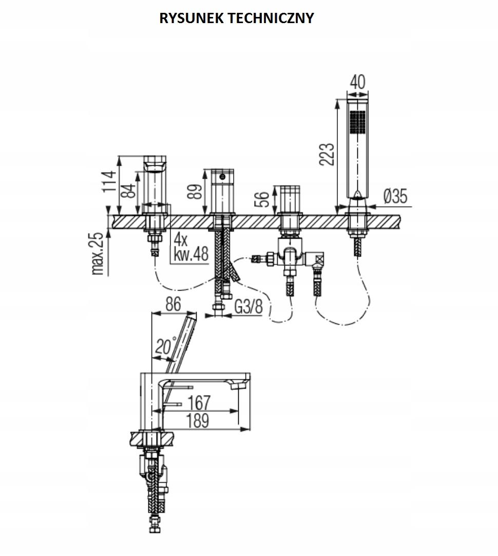 Bateria wannowa Valvex Loft Black 4-otworowa, Black mat
