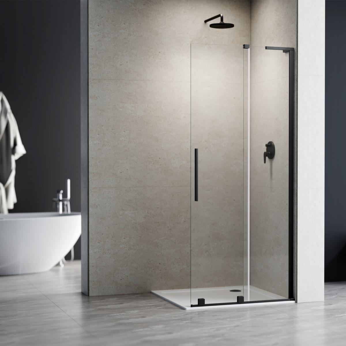 KABINA WALK-IN PRZESUWNA 100 CM, TRANSP 8 MM, CZARNY