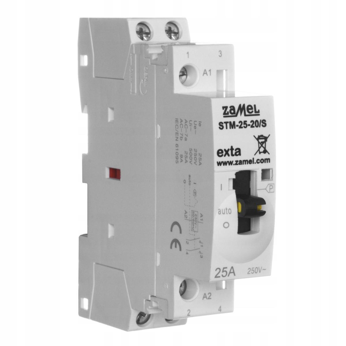 Stycznik modułowy ze sterowaniem ręcznym, instalacyjny 25A, 2xNO, 230V AC S