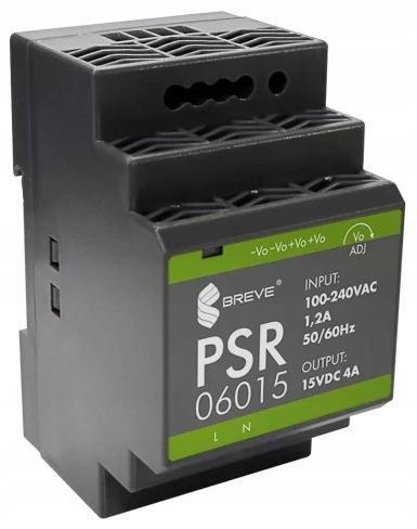 Zasilacz impulsowy PSR 06015 230/ 15VDC 4A 60W na szynę DIN, Uzas: 85-264VA