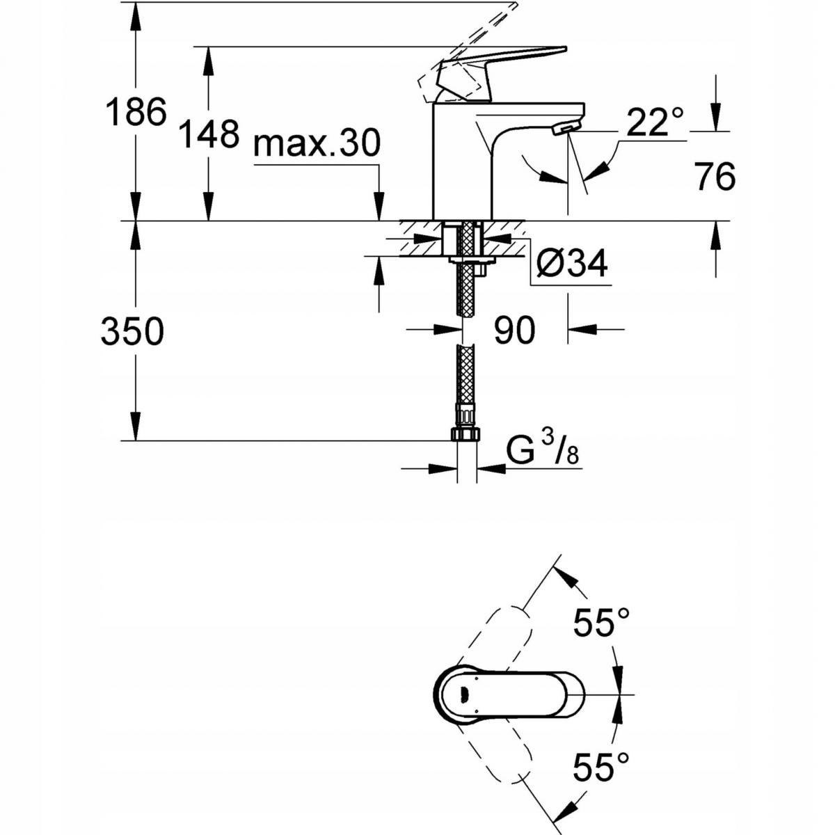 Bateria umywalkowa stojąca GROHE Eurostyle 1-uchwyt. 1-otw. mosiężna chrom