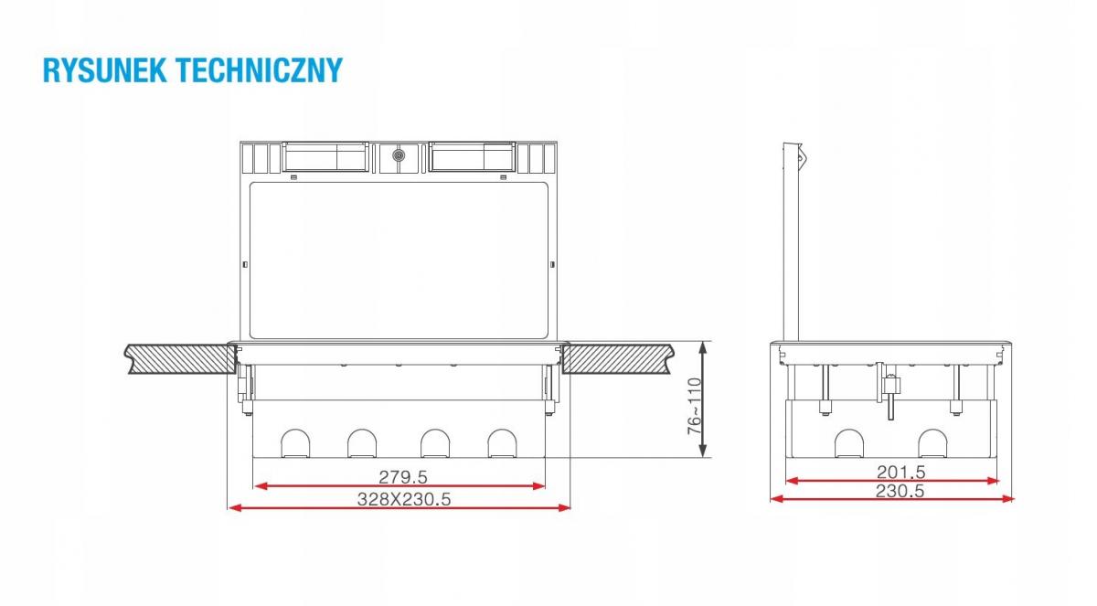 Puszka podłogowa (floorbox) 12M (45x45) regulowana głębokość, do podłogi te