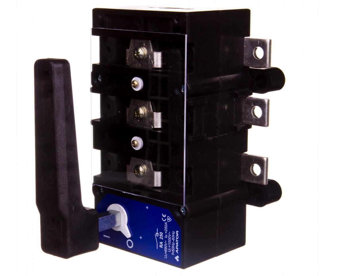 Rozłącznik izolacyjny z napędem niezależnym (migowym) , 3-biegunowy, rączka