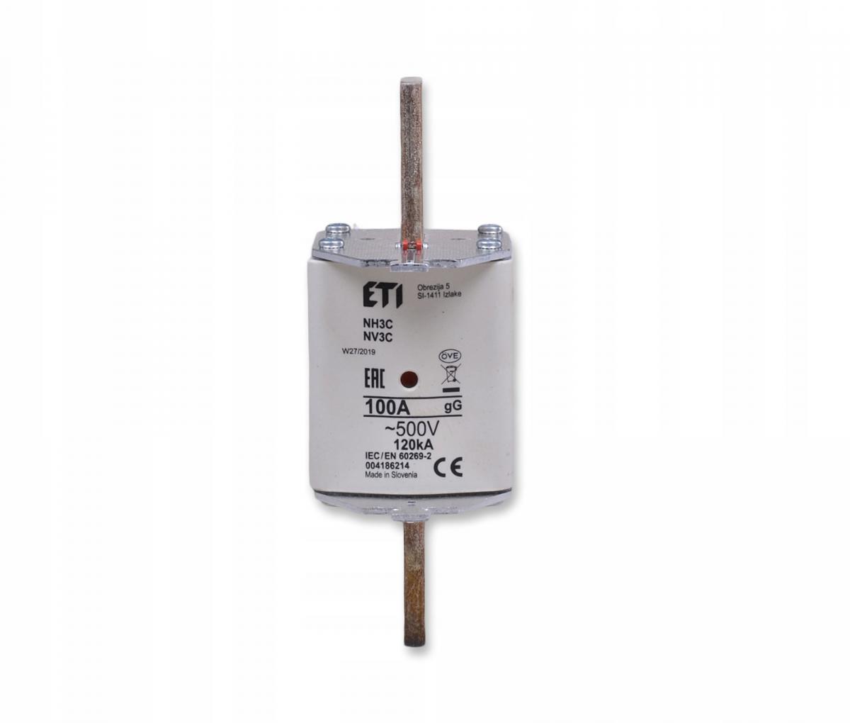 ETI Wkładka topikowa przemysłowa zwłoczna KOMBI NH3C GG 100A/500V