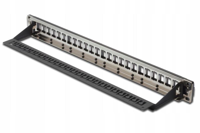 Panel krosowy modularny 19 24x keystone,ekranowan y,1U,czarny,prowadnica k
