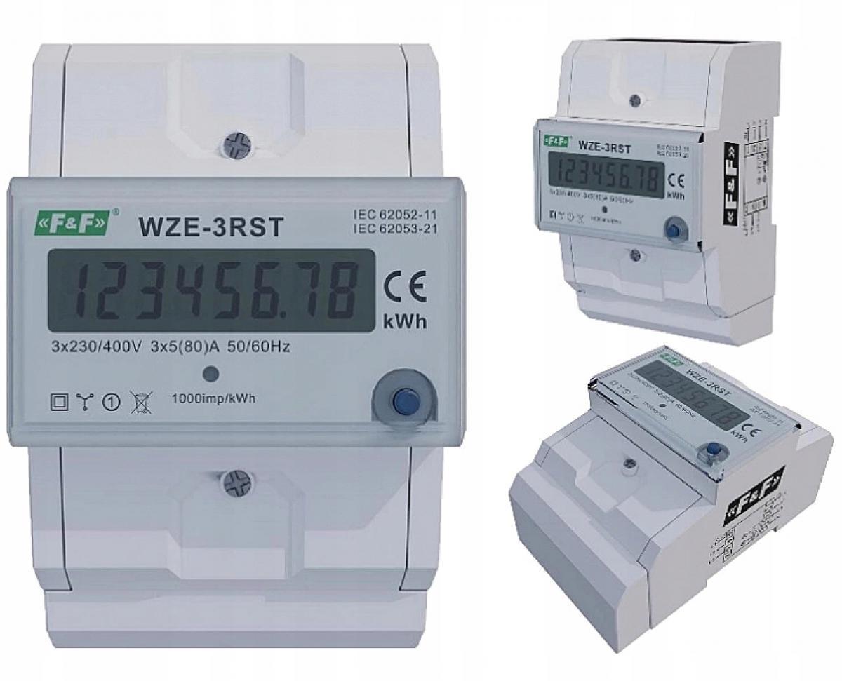 F&F Trójfazowy licznik zużycia energii 80A, z funkcją RESET WZE-3RST