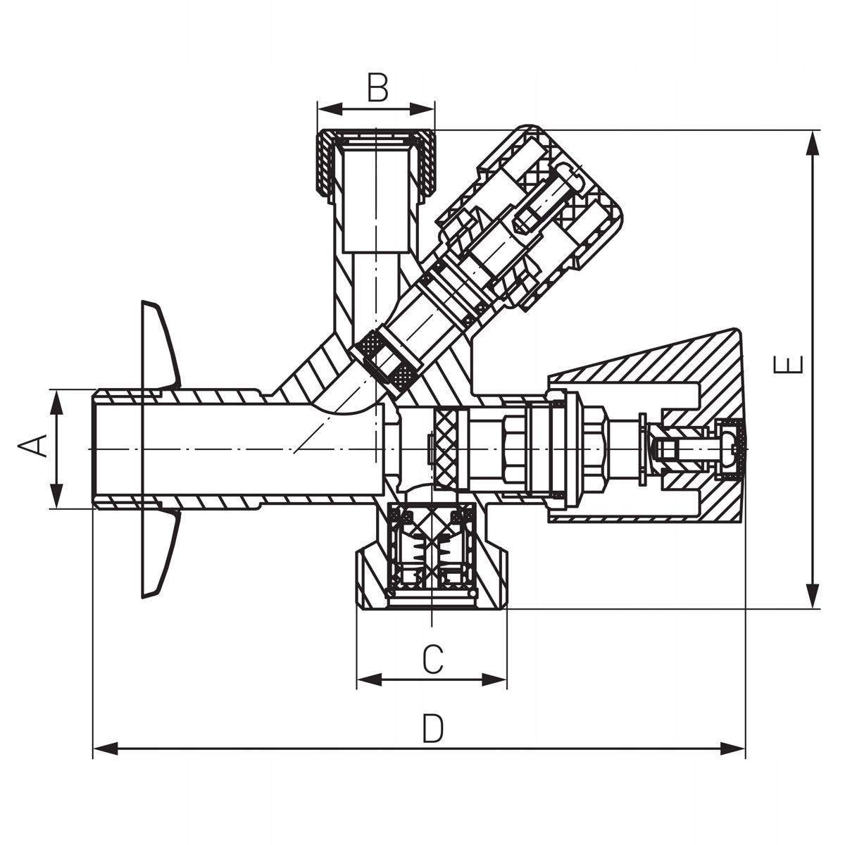 Zawór kątowy Kombi 3-8 x 1-2 x 3-4,ze złączką do rury miedzianej fi10mm