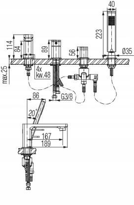 LOFT GOLD Bateria wannowa 4-otworowa stojąca