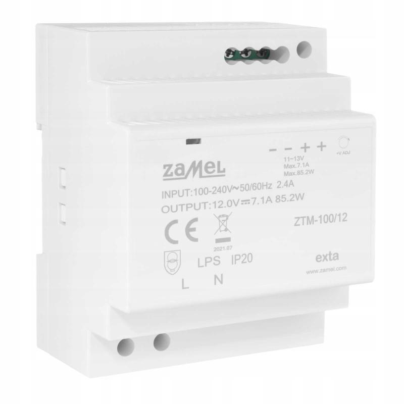Zasilacz impulsowy montowany na szynie TH-35 (DIN), 100W, 12V DC ZTM-100/12