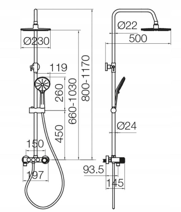 DECOR BLACK Kolumna natryskowa z baterią natryskową