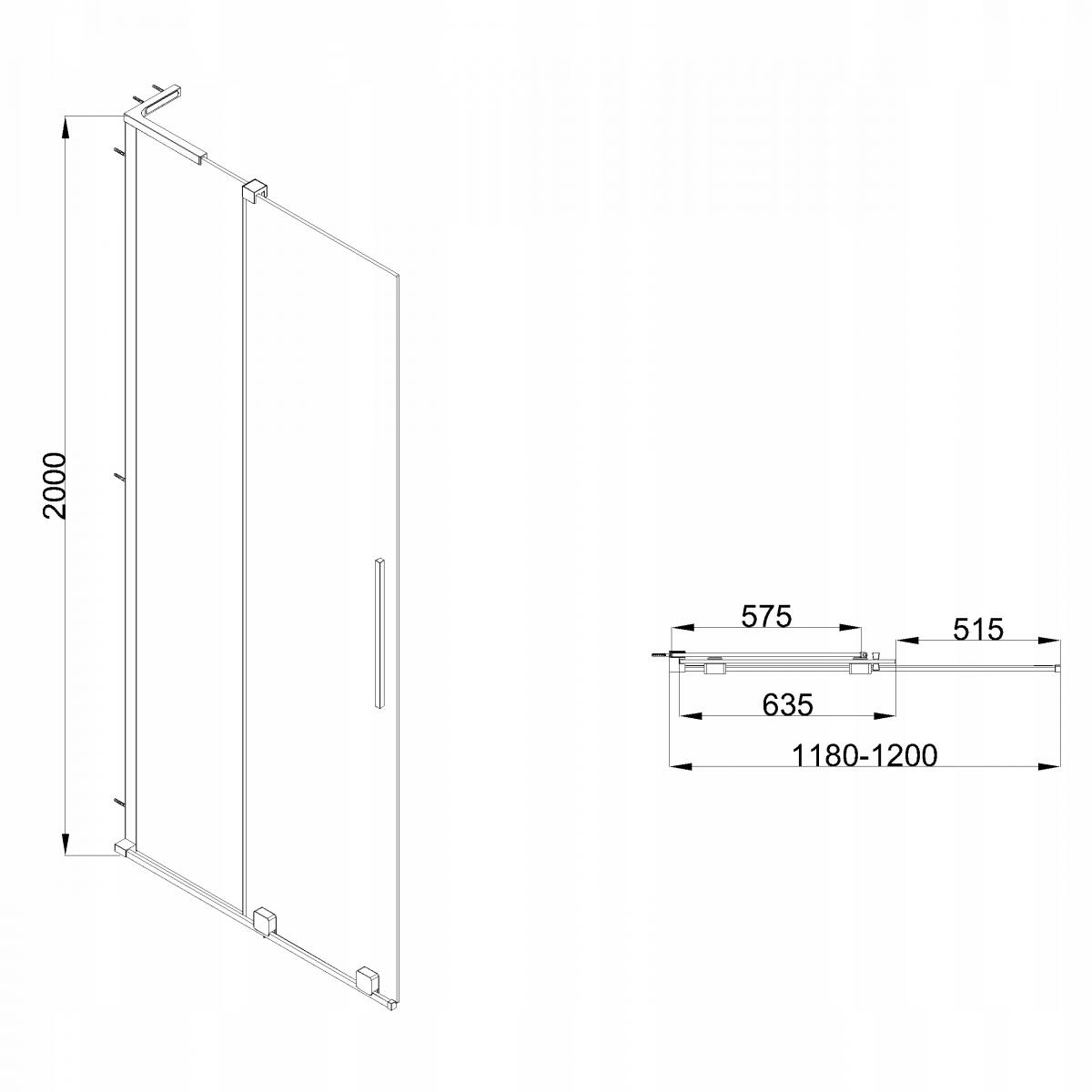 KABINA WALK-IN PRZESUWNA 120 CM, TRANSP 8 MM, CZARNY