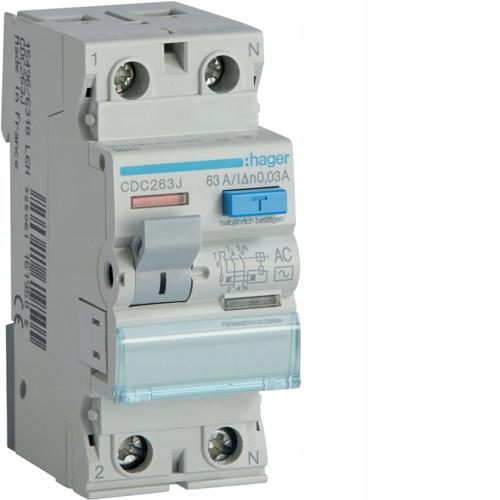 HAGER Wyłącznik różnicowoprądowy 1P+N 63A 30mA 6kA AC