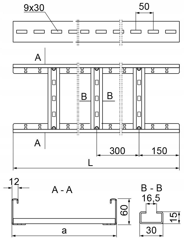 BAKS Drabinka DUP/DUOP100H60/3 N, grubość blachy 1,5 mm E90