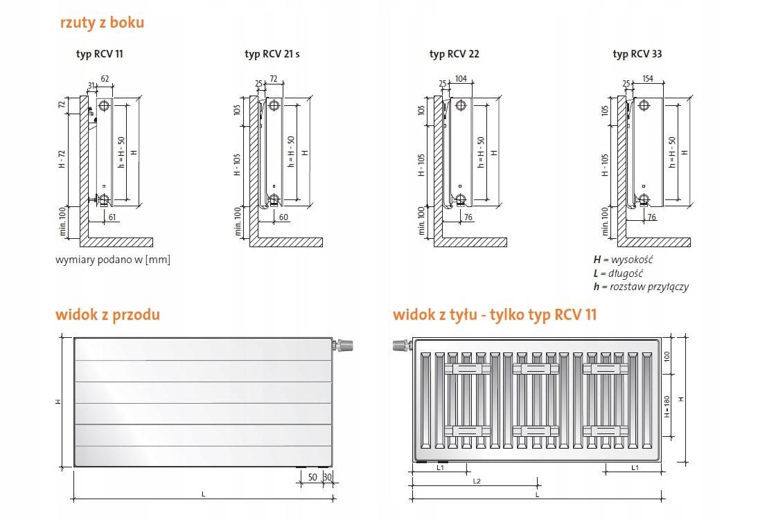 Grzejnik stalowy PURMO RCV 22 600x1400 RAMO dolny prawy ANTRACYT 48h