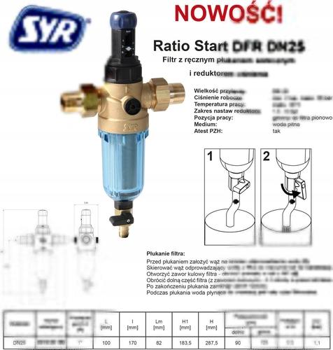 Filtr wody pitnej RATIO START DFR DN25 z reduktorem ciśnienia, z ręcznym pł