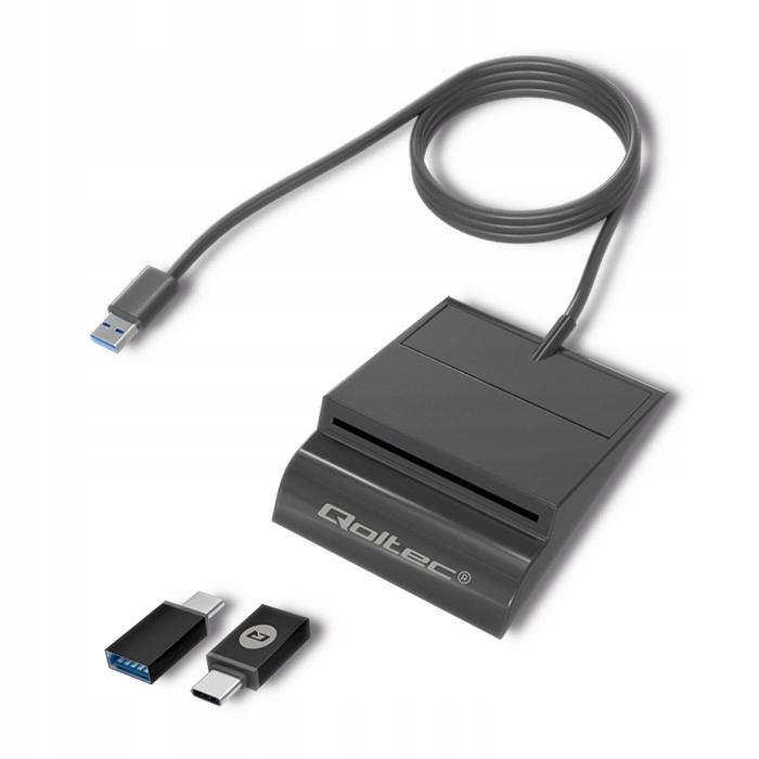 QOLTEC Inteligentny czytnik chipowych kart ID SCR-0636, USB typu C, 50636