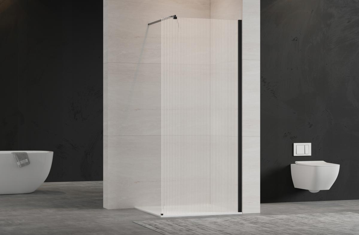 INVENA KABINA WALK-IN II TREND 110X200CM RYFLOWANA 8MM SHINY-GL.CZARNY