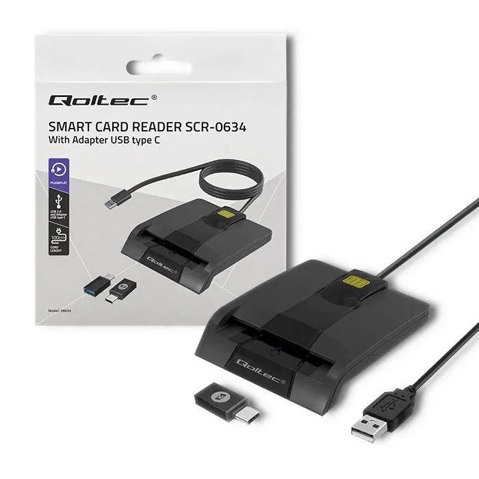QOLTEC Inteligentny czytnik chipowych kart ID SCR-0634, USB typ C, 50634