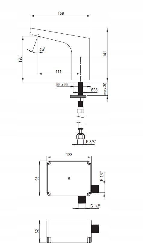 Bateria umywalkowa bezdotykowa bez regulacji temperatury - 4xAA Hiacynt, ne