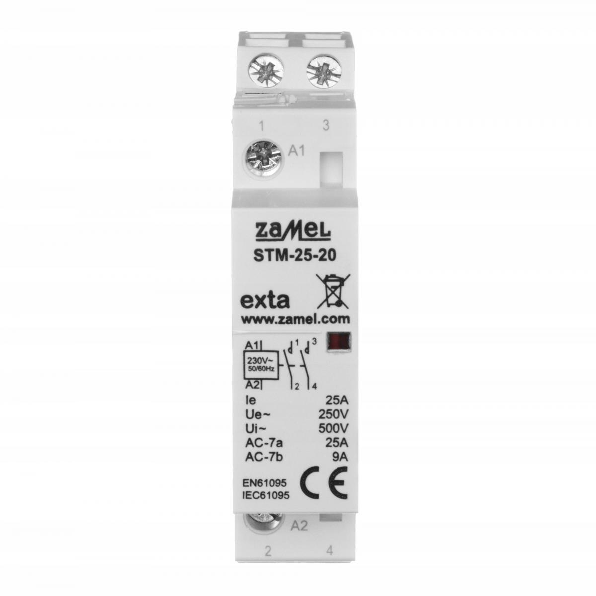 ZAMEL Stycznik modułowy instalacyjny 25A, 2xNO, 230V AC STM-25-20