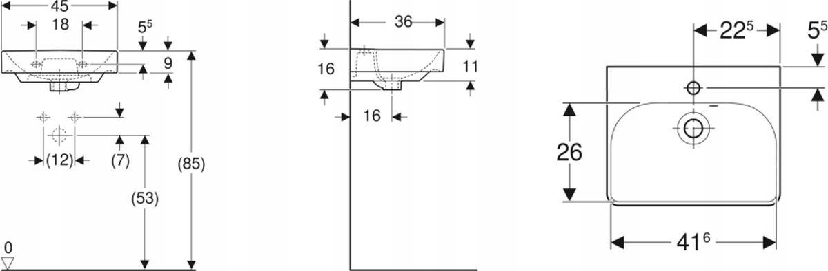 Umywalka kompaktowa Smyle Square B45 cm, H16 cm, T36 cm, z przelewem, z otw