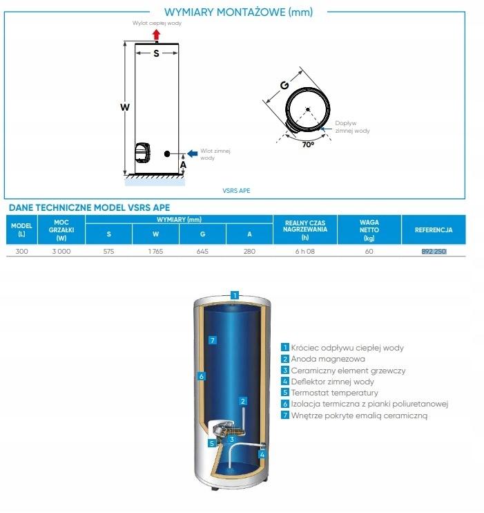 ATLANTIC Elektryczny ogrzewacz wody VSRS APE 300L z grzałką ceramiczną