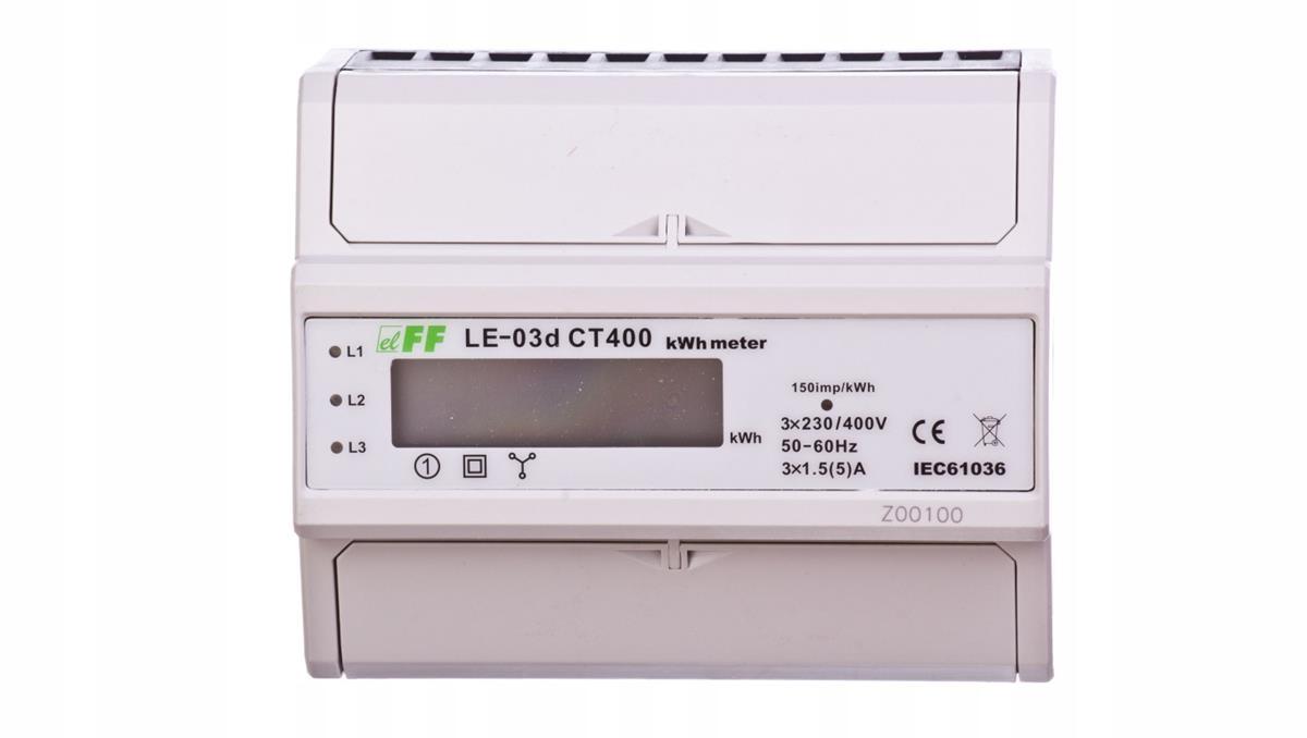 Licznik energii elektrycznej LE-03d CT-400 - trójfaz., wyświetlacz LCD, kl.