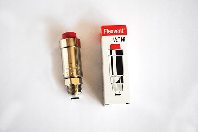 Odpowietrznik automatyczny, prosty, niklowany, FLEXVENT 1/2, 10 bar, z zaw
