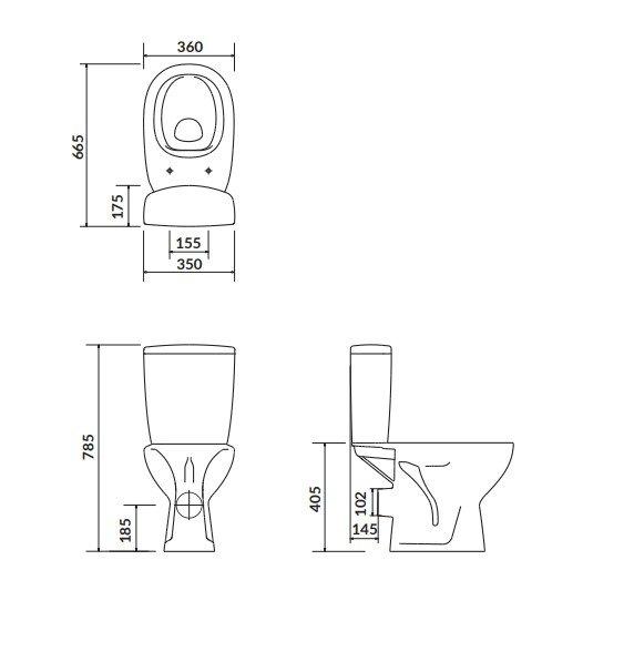 Kompakt 613 Arteco New CleanOn 3/5 l,odpływ poziomy, deska duruplastowa, wo