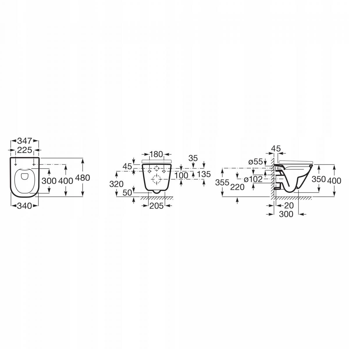 ROCA Miska WC wisząca ROCA GAP SQUARE Rimless 34 x 48 cm biała