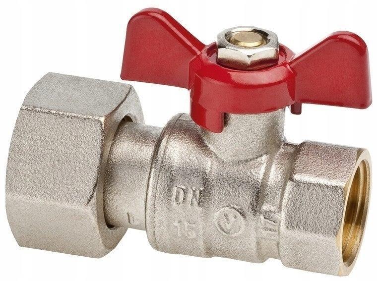 Zawór odcinający kulowy z obrotową nakrętką z motylkiem aluminiowym SPIN 1'