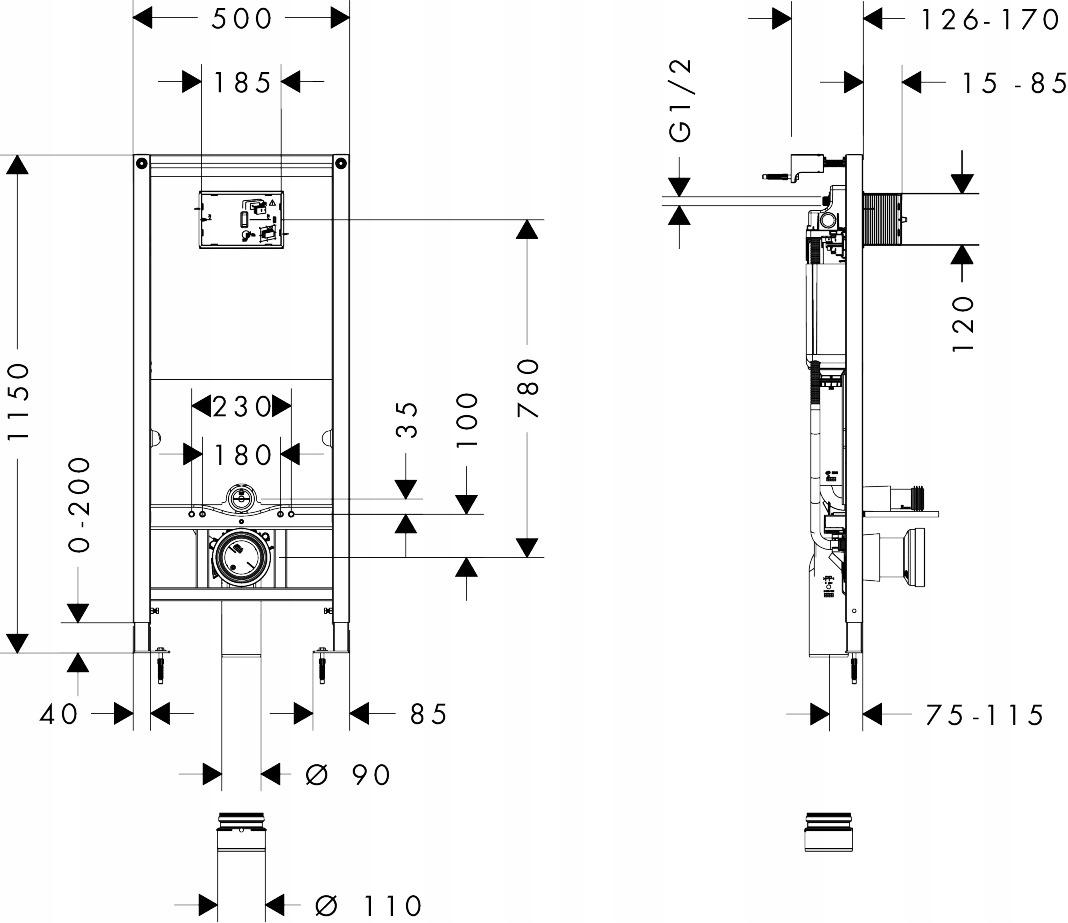Stelaż WC HANSGROHE iFrame 500 x 170 x 1120 mm z mocowaniami
