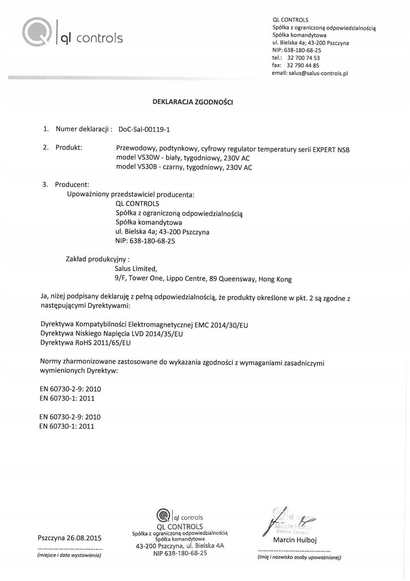 SALUS Regulator temperatury dobowy czarny podtynkowy 230V VS35B
