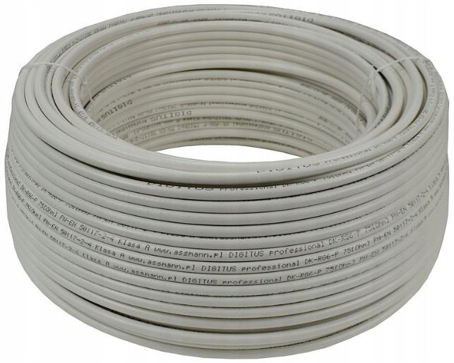 Kabel koncentryczny DIGITUS RG-6, 75 Ohm, ekran (2 x folia +oplot 77%), Eca