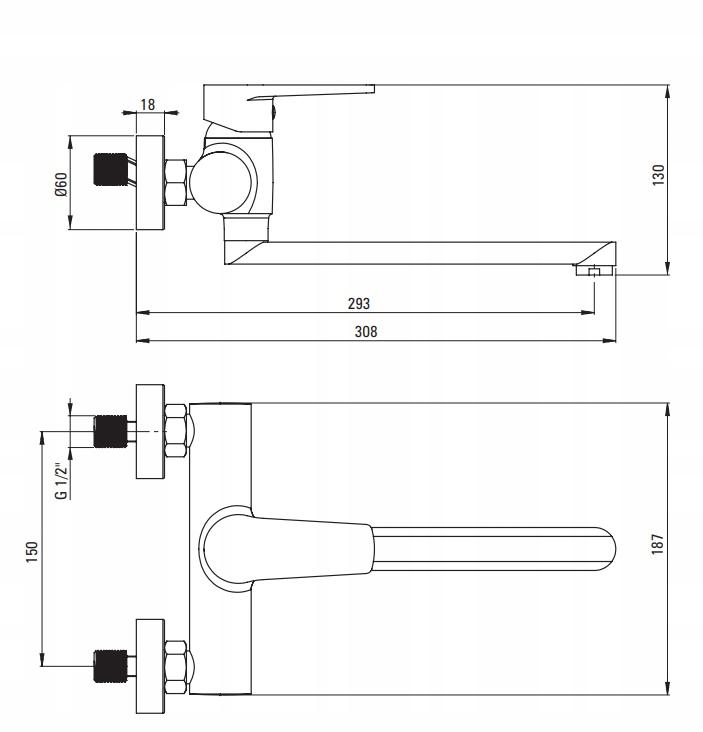 DEANTE Bateria kuchenna ścienna Tubo, chrom