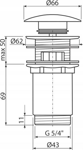 Spust umywalki Clik-Clak 5 / 4 metalowy z przelewem, duży korek, biały