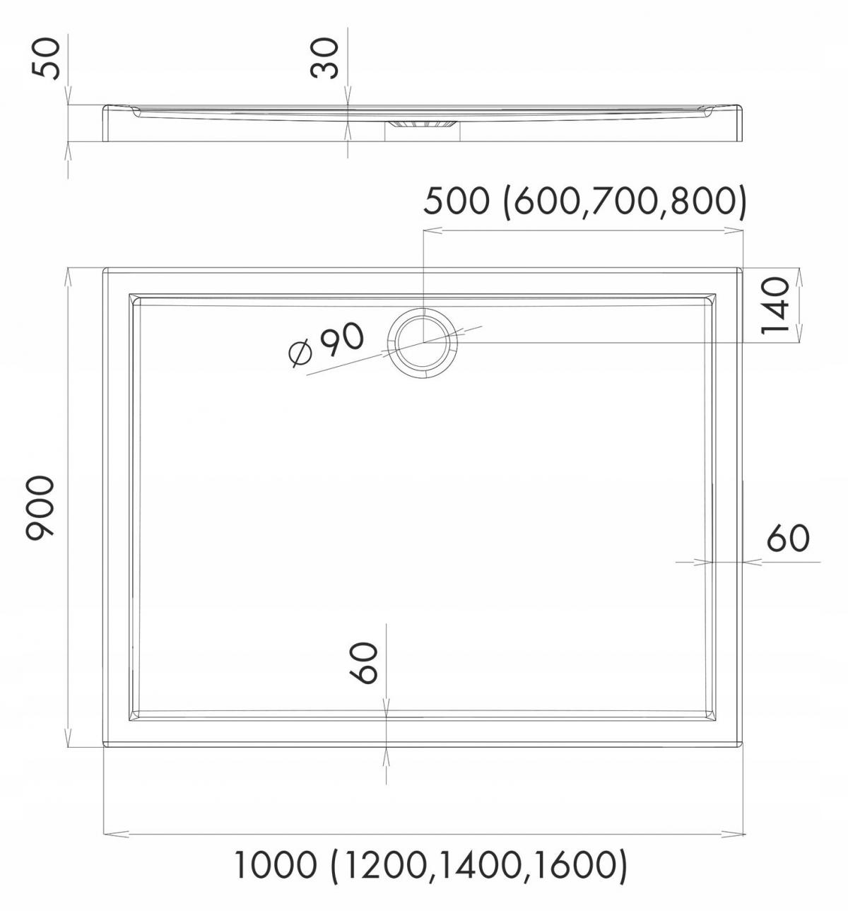 Brodzik kompozytowy Stabilsound Plus 90x120x5 / 3 cm prostokątny Corrina