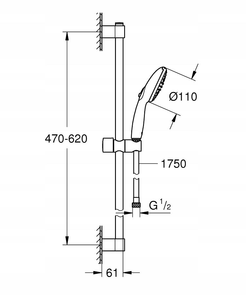 GROHE Zestaw prysznicowy z drążkiem GROHE Tempesta 600 mm matte black