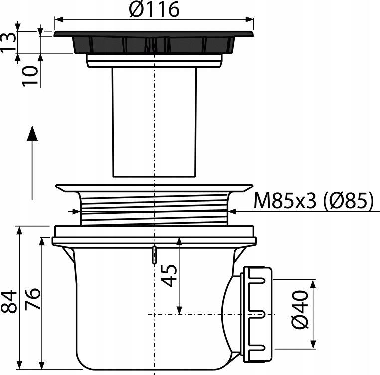 ALCADRAIN Syfon brodzikowy korek, czarny mat
