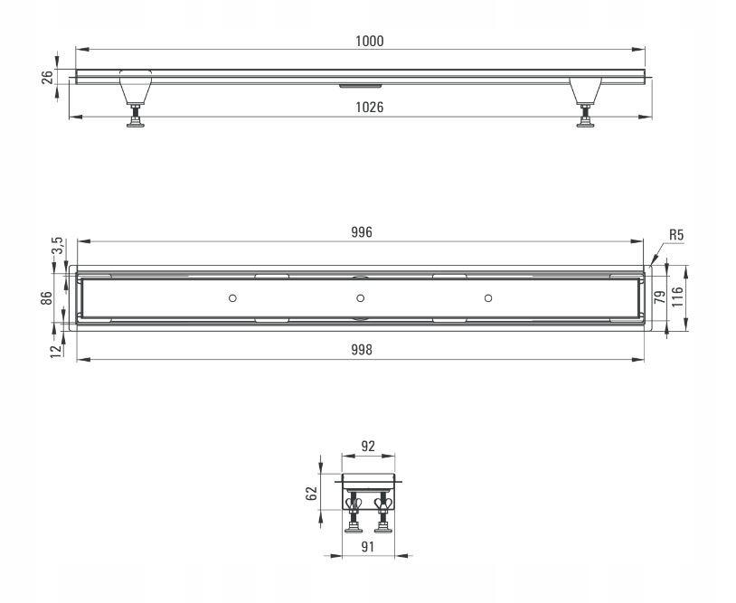 DEANTE Odpływ liniowy podłogowy 100 cm - Odwracalny, stal