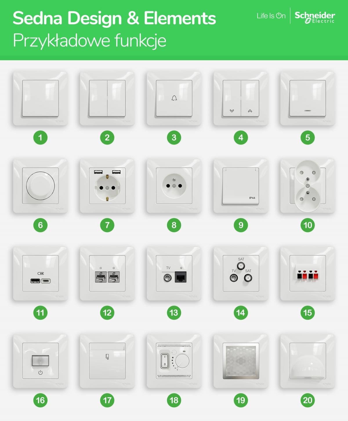 SCHNEIDER ELECTRIC Łącznik schodowy, brzoza SEDNA ELEMENTS